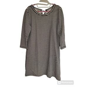 Women's T by Talbots Terry Knit Black/White Striped Dress Lace Up Back | Size M